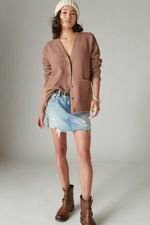 Lucky Brand Oversized Pocket Women's Cardigan Dark Beige | South Africa-RVU105723