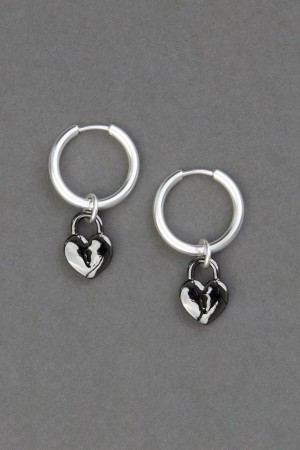 Lucky Brand Ox Heart Lock Charm Women's Earrings Silver | South Africa-AGY216954