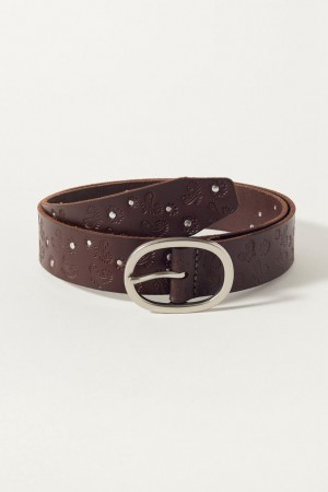 Lucky Brand Paisley Stud Women's Belts Dark Brown | South Africa-EJY419357