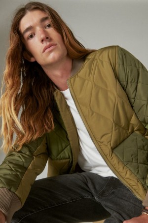 Lucky Brand Patchwork Quilted Bomber Men's Jacket Olive / Khaki | South Africa-CIP396281