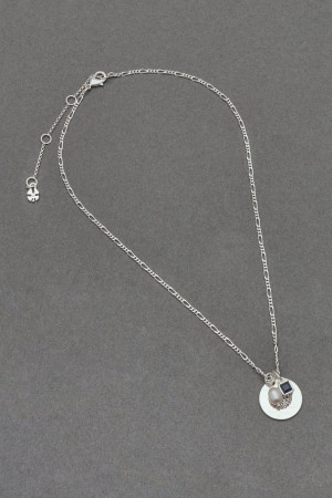 Lucky Brand Pave Disc Pearl Women's Necklace Silver | South Africa-ZUX324560