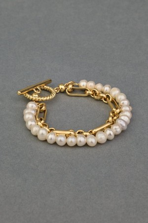 Lucky Brand Pearl Chain Layer Toggle Women's Bracelet Gold | South Africa-WQL960872