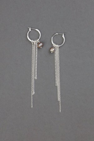 Lucky Brand Pearl Fringe Hoop Women's Earrings Silver | South Africa-KWY104736