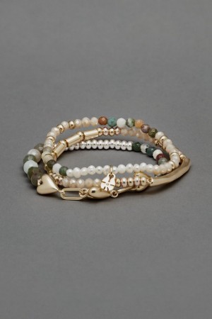 Lucky Brand Pearl Heart Set Women's Bracelet Gold | South Africa-HKI802376