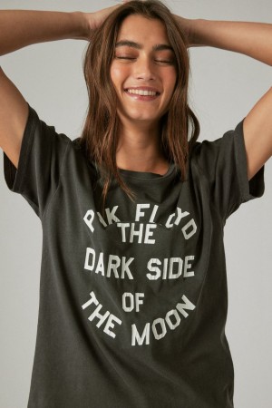 Lucky Brand Pink Floyd Word Circle Boyfriend Women's T-Shirts Black | South Africa-ZSE751608