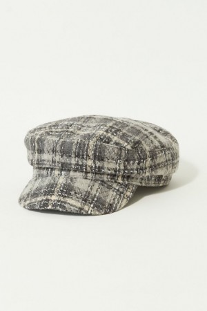 Lucky Brand Plaid Baker Boy Women's Hat Dark Grey | South Africa-QHP543917