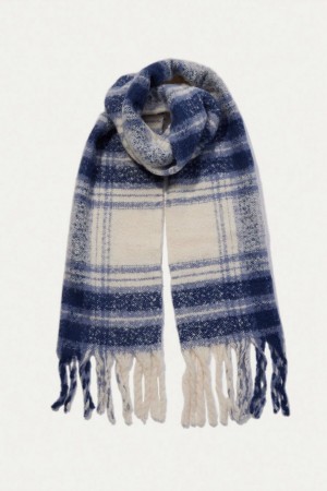 Lucky Brand Plaid Blanket Men's Scarf Navy / Cream | South Africa-AXR136702