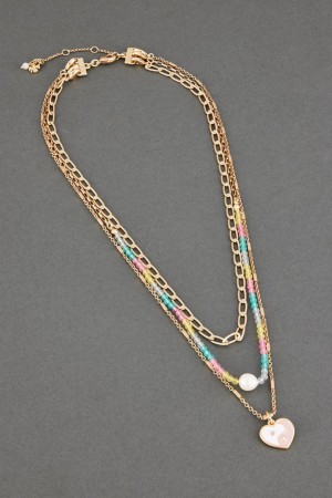 Lucky Brand Rainbow Beaded Enamel Charm Layer Women's Necklace Gold | South Africa-ALO451836