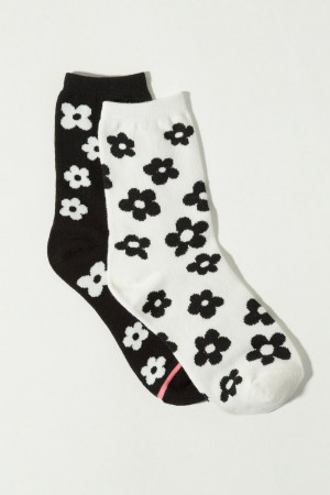 Lucky Brand Retro Flower Crew Pack Women's Socks Black / White | South Africa-UXH097851