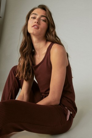 Lucky Brand Ribbed Tank & Jogger Women's Sleepwear Dark Brown | South Africa-URS423658