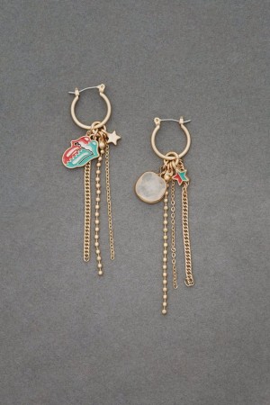 Lucky Brand Rolling Stones Charm Hoop Women's Earrings Gold | South Africa-GUC581320