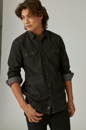 Lucky Brand Sawtooth Denim Western Men's Shirts Black | South Africa-KIV805964