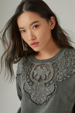 Lucky Brand Schiffley Cutwork Women's Pullover Dark Grey | South Africa-TCQ491520