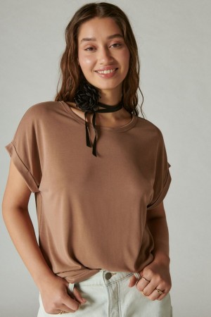 Lucky Brand Short Sleeve Sandwash Dolman Women's T-Shirts Beige | South Africa-ARP905831