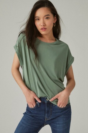 Lucky Brand Short Sleeve Sandwash Dolman Women's T-Shirts Olive Green | South Africa-CYZ458201