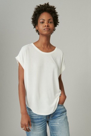 Lucky Brand Short Sleeve Sandwash Dolman Women's T-Shirts White | South Africa-TNJ412936