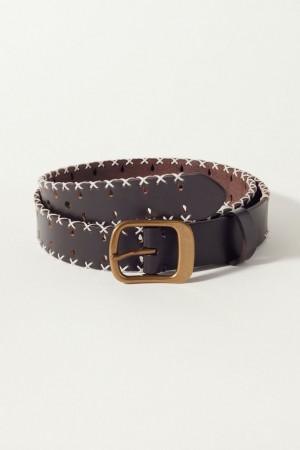 Lucky Brand Side Stitched Leather Women's Belts Dark Brown | South Africa-RFZ753601