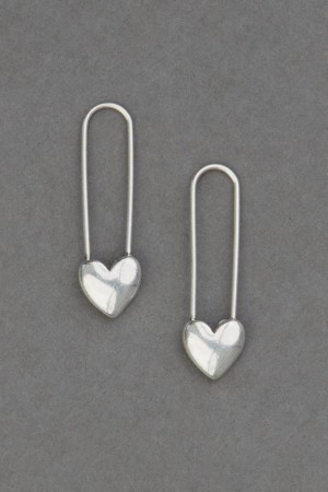 Lucky Brand Silver Safety Pin Heart Women's Earrings Silver | South Africa-CHM501782