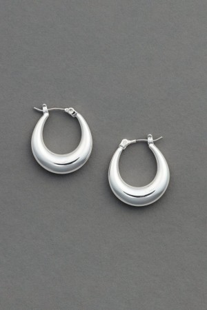 Lucky Brand Silver Tone Oval Hoop Women's Earrings Silver | South Africa-ZAC583491