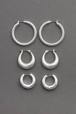 Lucky Brand Silver Trio Set Women's Hoop Silver | South Africa-IUR865940