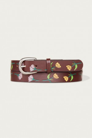 Lucky Brand Skinny Leather Jean With Floral Embossed And Handpaint Women's Belts Dark Brown | South Africa-TJF124590