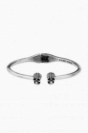 Lucky Brand Skull Hinge Cuff Women's Bracelet Silver | South Africa-RDQ827146