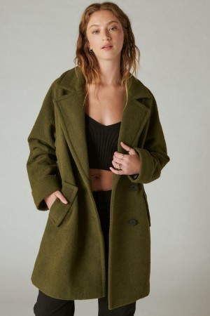 Lucky Brand Solid Double-breasted Women's Coat Olive | South Africa-GVR829634