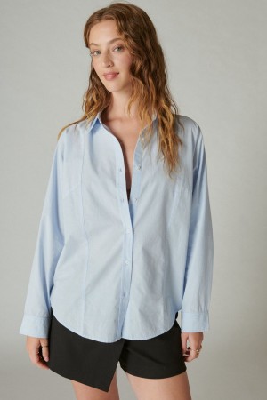 Lucky Brand Solid Oversized Seamed Women's Shirts Light Blue | South Africa-PKU836594