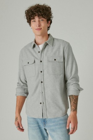 Lucky Brand Solid Utility Cloud Soft Long Sleeve Flannel Men's Shirts Grey | South Africa-WZP236908