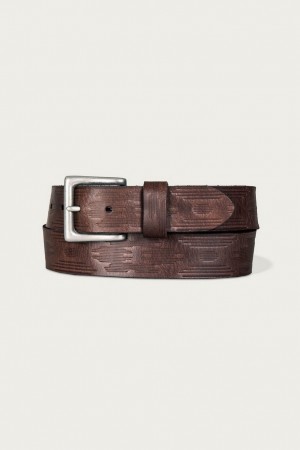 Lucky Brand Southwest Embossed Leather Men's Belts Dark Brown | South Africa-SWN564908