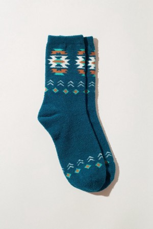 Lucky Brand Southwest Fuzzy Women's Socks Blue Multicolor | South Africa-UHC607285