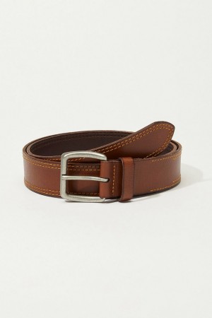 Lucky Brand Stitch Detail Men's Belts Brown | South Africa-QWO219584