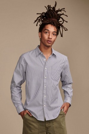 Lucky Brand Striped One Pocket Long Sleeve Men's Shirts Blue Stripes | South Africa-AKG013596