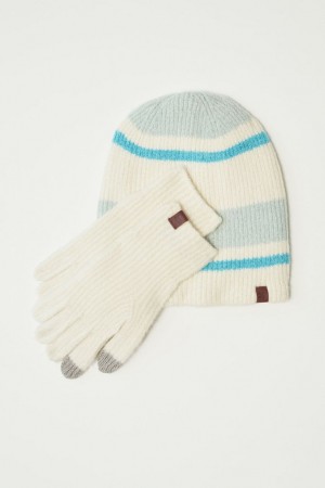 Lucky Brand Striped & Glove Set Women's Beanie Light Green | South Africa-BKG290185