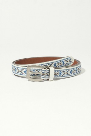 Lucky Brand Sweet Blue Embroidered Women's Belts White | South Africa-VSW134592