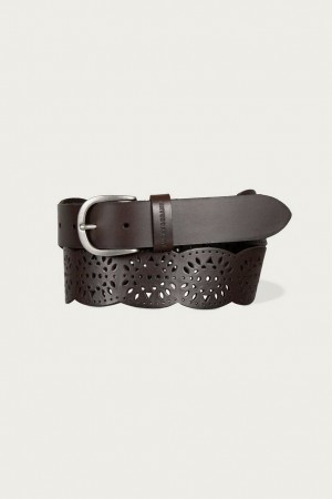 Lucky Brand Tapered Perforated Leather Women's Belts Dark Brown | South Africa-KNE613589