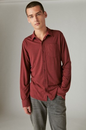 Lucky Brand Tencel Jersey Men's Shirts Burgundy | South Africa-KST035982