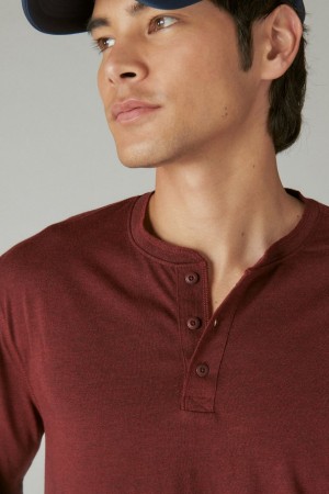 Lucky Brand Tencel Long Sleeve Henley Men's Shirts Light Burgundy | South Africa-TJU732406