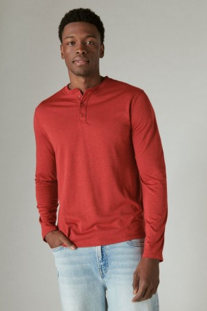 Lucky Brand Tencel Long Sleeve Henley Men's Shirts Red | South Africa-TAB612845