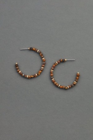 Lucky Brand Tigers Eye Beaded Hoop Women's Earrings Gold | South Africa-ZKT758942