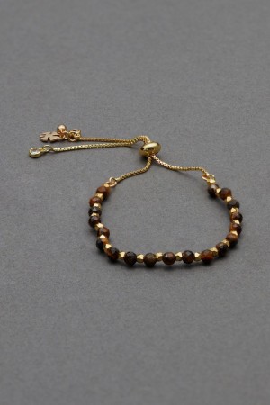 Lucky Brand Tigers Eye Beaded Women's Bracelet Gold | South Africa-CKD708365