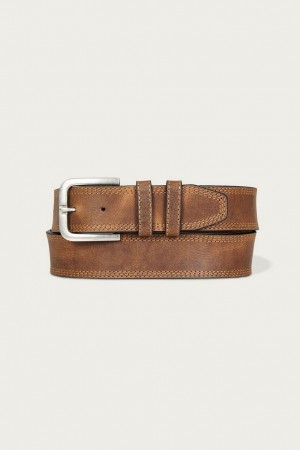 Lucky Brand Triple Needle Stitch Leather Men's Belts Brown | South Africa-RTZ204376