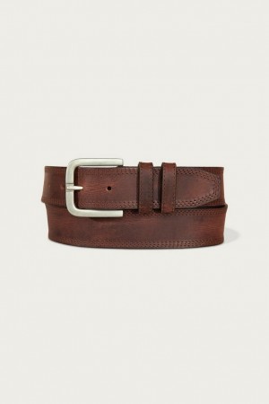 Lucky Brand Triple Needle Stitch Leather Men's Belts Dark Brown | South Africa-QLH476912