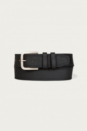 Lucky Brand Triple Needle Stitch Leather Men's Belts Black | South Africa-PZB591724