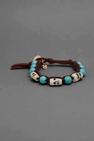 Lucky Brand Turquoise And Carved Skull Wrap Women's Bracelet Gold | South Africa-RLE039175