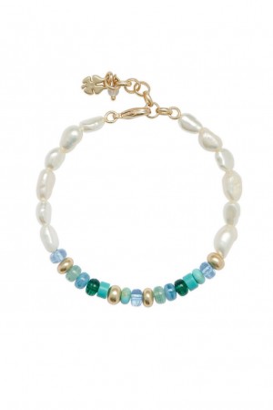 Lucky Brand Turquoise And Pearl Beaded Women's Bracelet Gold | South Africa-MVD507839