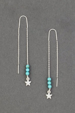 Lucky Brand Turquoise And Star Threader Women's Earrings Silver | South Africa-DXQ560137