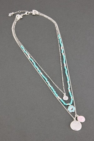 Lucky Brand Turquoise Beaded Enamel Charm Layer Women's Necklace Silver | South Africa-BYG908143