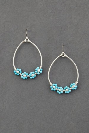 Lucky Brand Turquoise Beaeded Flower Drop Women's Earrings Silver | South Africa-KIT205746