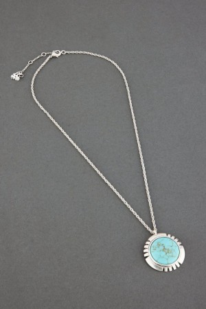 Lucky Brand Turquoise Coin Pendant Women's Necklace Silver | South Africa-BZU589403